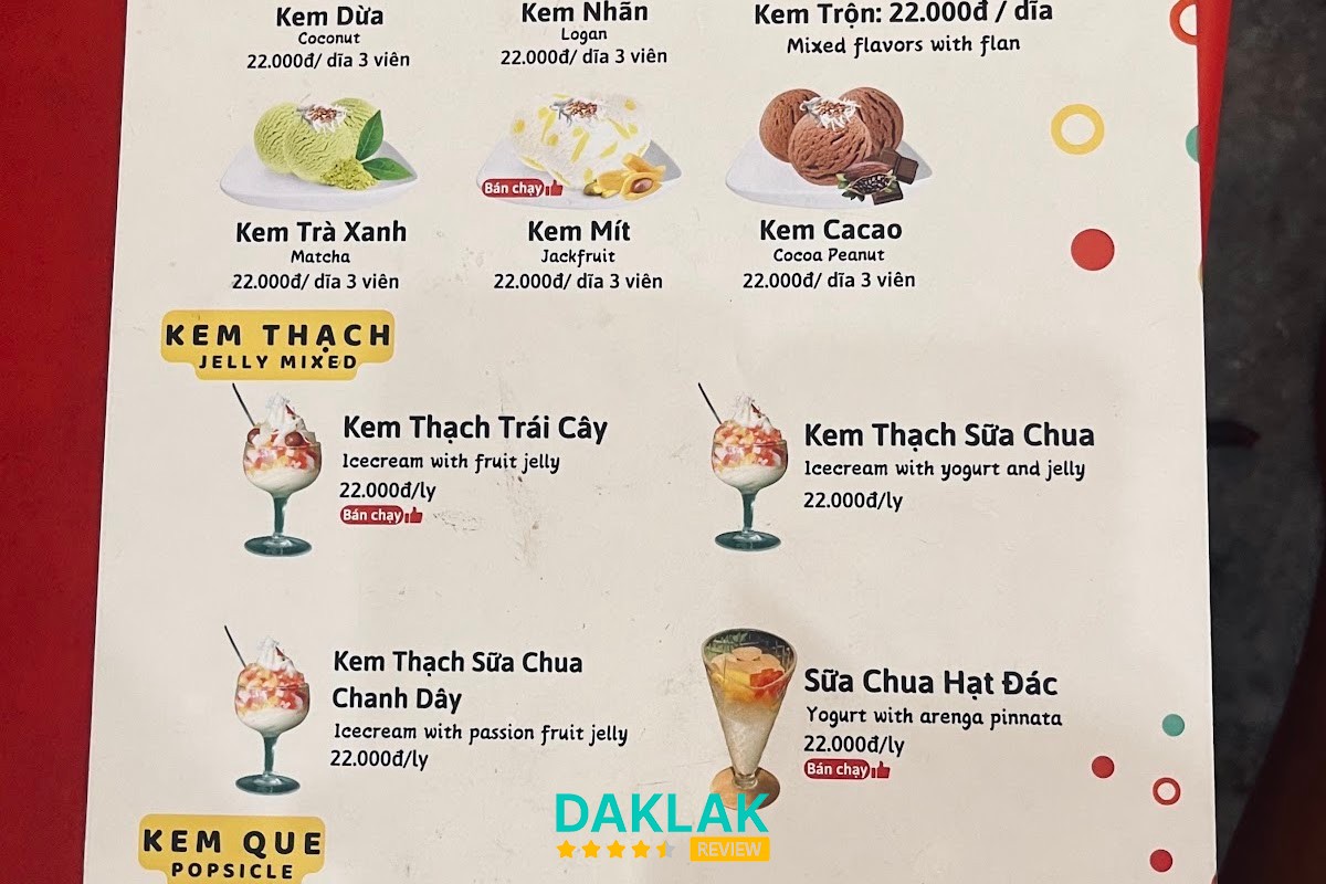 Các loại kem tại Kem Quỳnh Mai