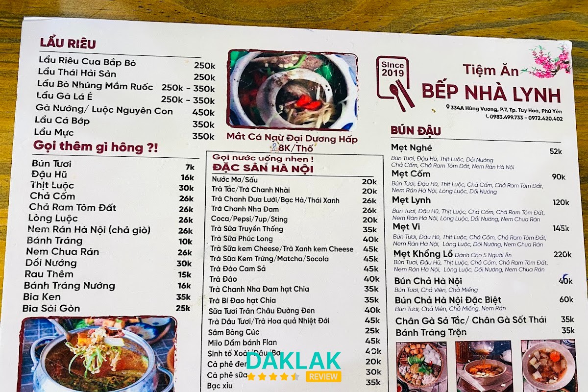Món ăn tại Tiệm Ăn Bếp Nhà Lynh Tuy Hòa