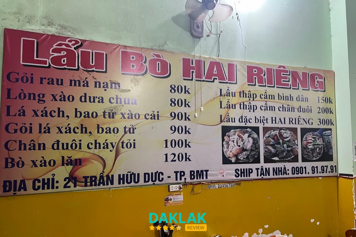 Món lẩu bò tại Hai Riêng