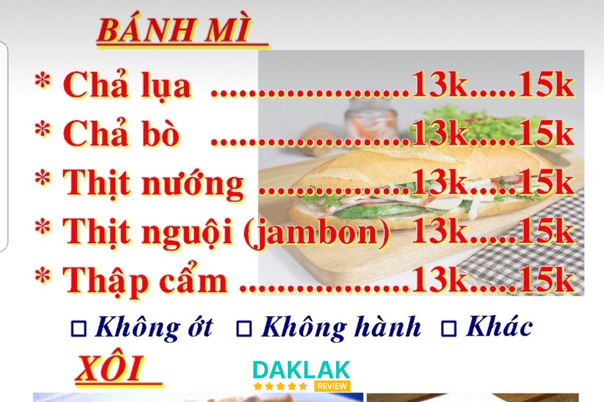 Các loại bánh tại Bánh Mì Tuấn Mập